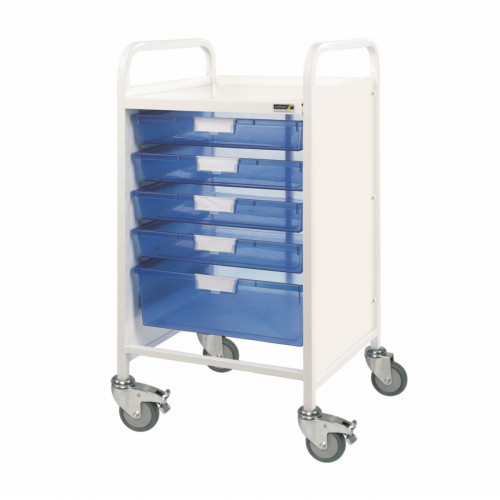 Vista 50 Trolley - 4 Single/1 Double Depth Tray - Blue Trays