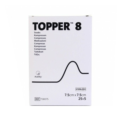 Topper 8 Swabs - Sterile 7.5x7.5cm x 25 (Tied 5)