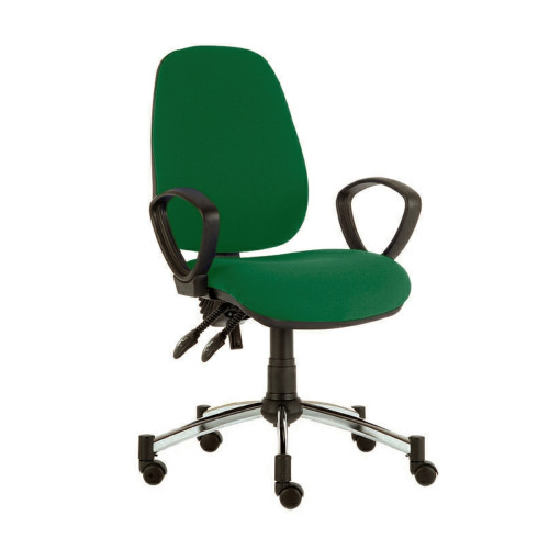 Solitaire (High Back) Operator Chair with Chrome Base and Arms - Anti-bacterial Vinyl - Green