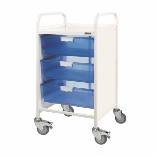 Vista 50 Trolley - 3 Double Depth Trays - Blue Trays