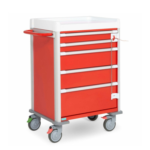 Clini-Cart Emergency Resus Trolley, 5 Drawer - Red