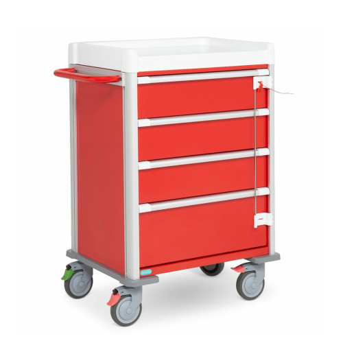 Clini-Cart Emergency Resus Trolley, 4 Drawer - Red