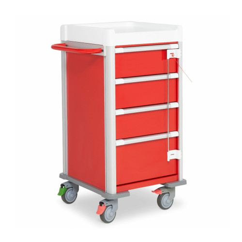 Clini-Cart Slimline Emergency Resus Trolley, 4 Drawer - Red